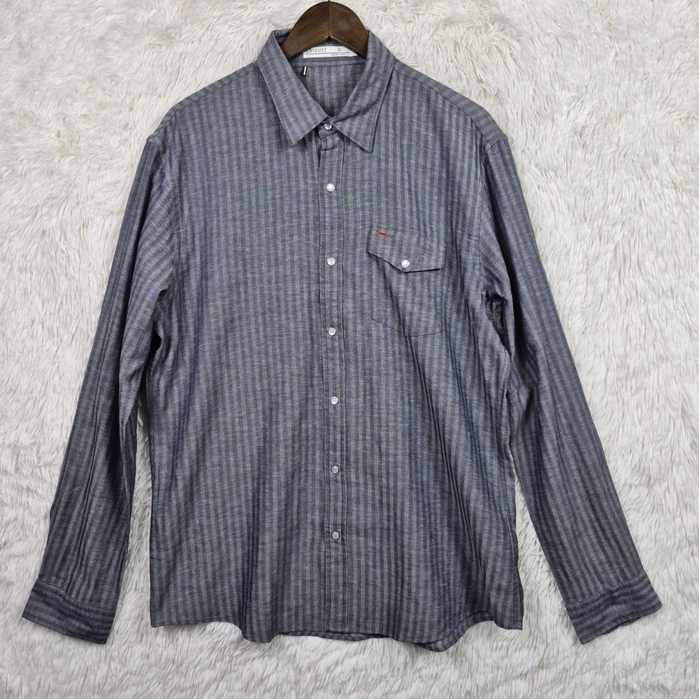 Criquet Pearl Snap Shirt Long Sleeve Mens XL Linen Cotton Blend Blue Western